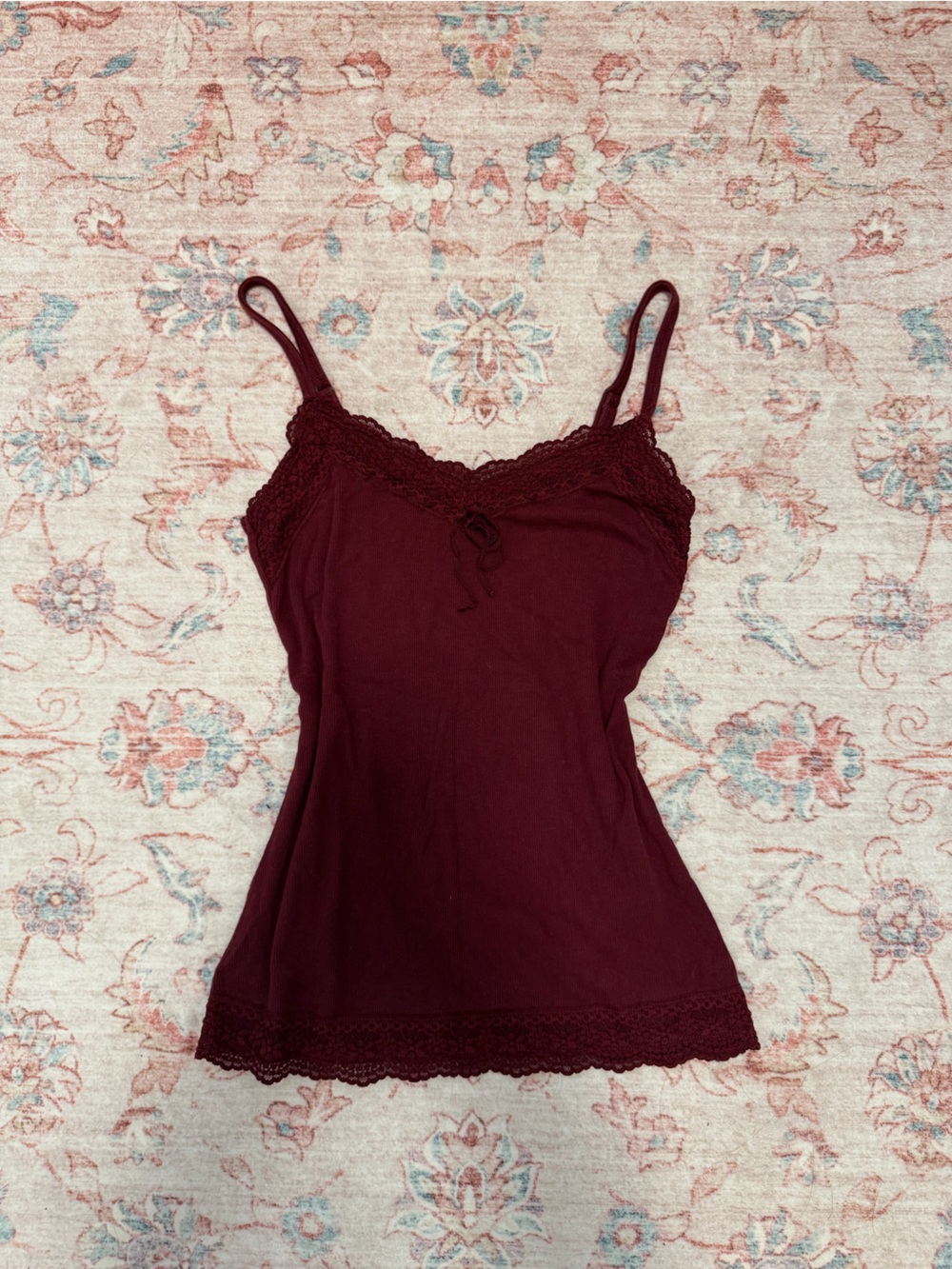 Hollister Burgundy Lace-Trim Spaghetti Strap Cami